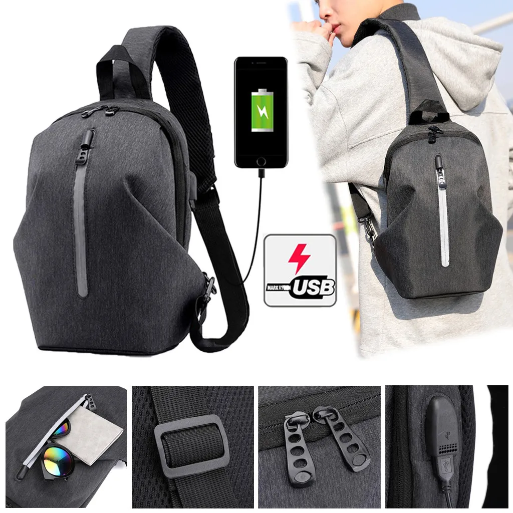 Мужские сумки через плечо с usb зарядкой Мужская противокражная нагрудная сумка