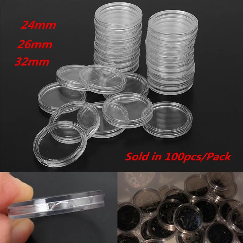 

100Pcs 21/22/23/24/25/26/32/33mm Clear Coin Capsules Case Coins Holders Specie Container Collectibles Storage Boxes Organizer