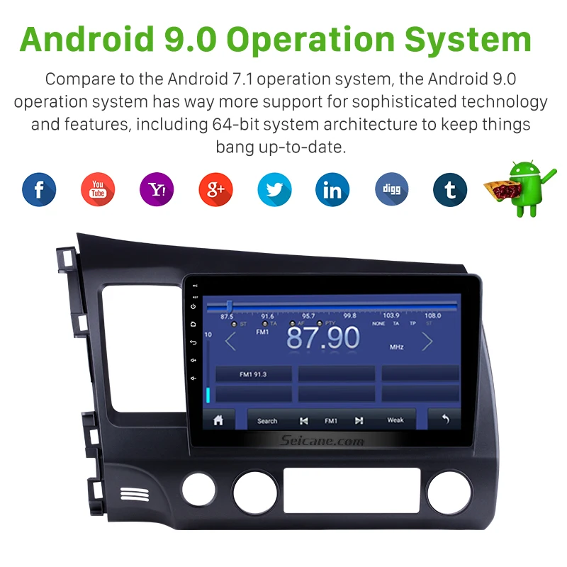 Seicane 2DIN 10 1 &quotAndroid 9 0 GPS-навигация Радио с FM WIFI для 2006 2007-2011 Honda Civic 1080P Bluetooth