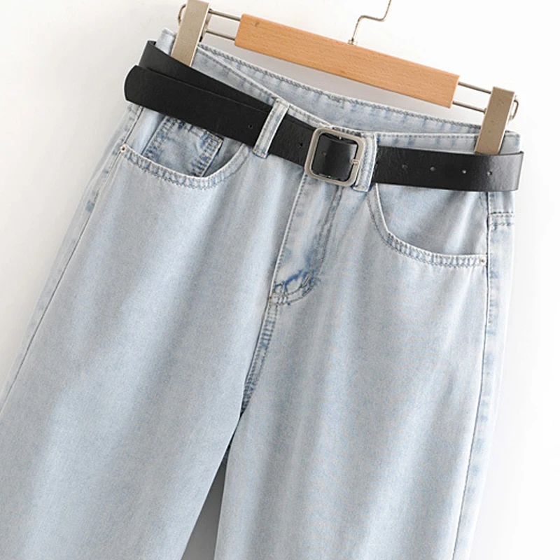 Женские широкие джинсы GOPLUS с высокой талией винтажные светильник-голубые поясом