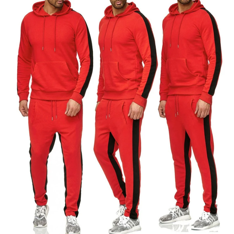 

Autumn Winter Hoodies Sets Men Casual Color-Blocking Hooded Sweatshirt and Sweatpants Sports Fashion Male Warm Comfortable SET