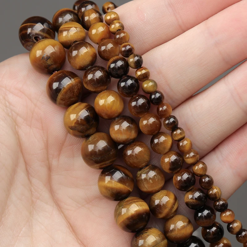 

Hesiod 4/6/8/10mm Natural Yellow Brown Tiger Eye Round Stone Loose Spacer Beads for DIY Necklace Bracelet Jewelry Making 15''