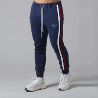 men running sweatpants cotton side striped skinny joggers pants gym fitness sports trousers male bodybuilding training bottoms