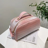 newest pink cosmetic bag double zipper pouch gradient women makeup bag set trendy stone pattern toiletry bag luxury storage bags