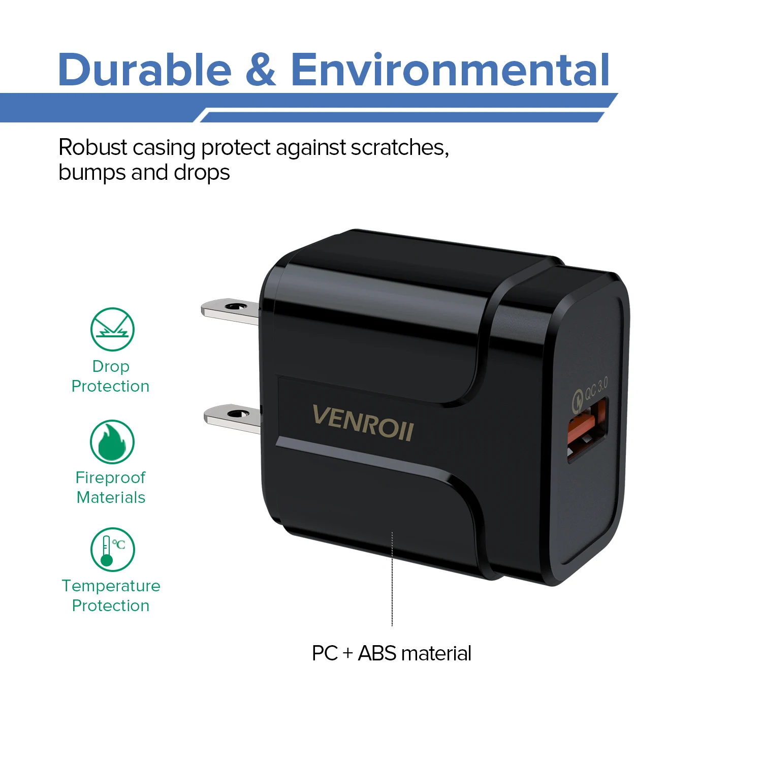 Venroii 5 в 3 А USB зарядное устройство Quick Charge 3,0 EU US Разъем для iPhone X Быстрая зарядка для samsung S9 Xiaomi Mi 8 адаптер для мобильного телефона