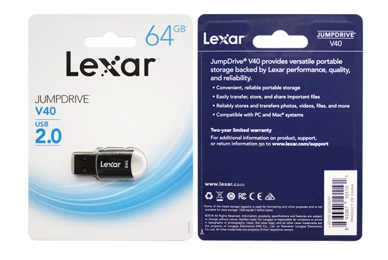 Lexar JumpDrive V40 USB флеш-накопитель 16 ГБ 32 ГБ 64 ГБ высокоскоростной USB 2,0 флеш-накопитель карта памяти мини u-диск