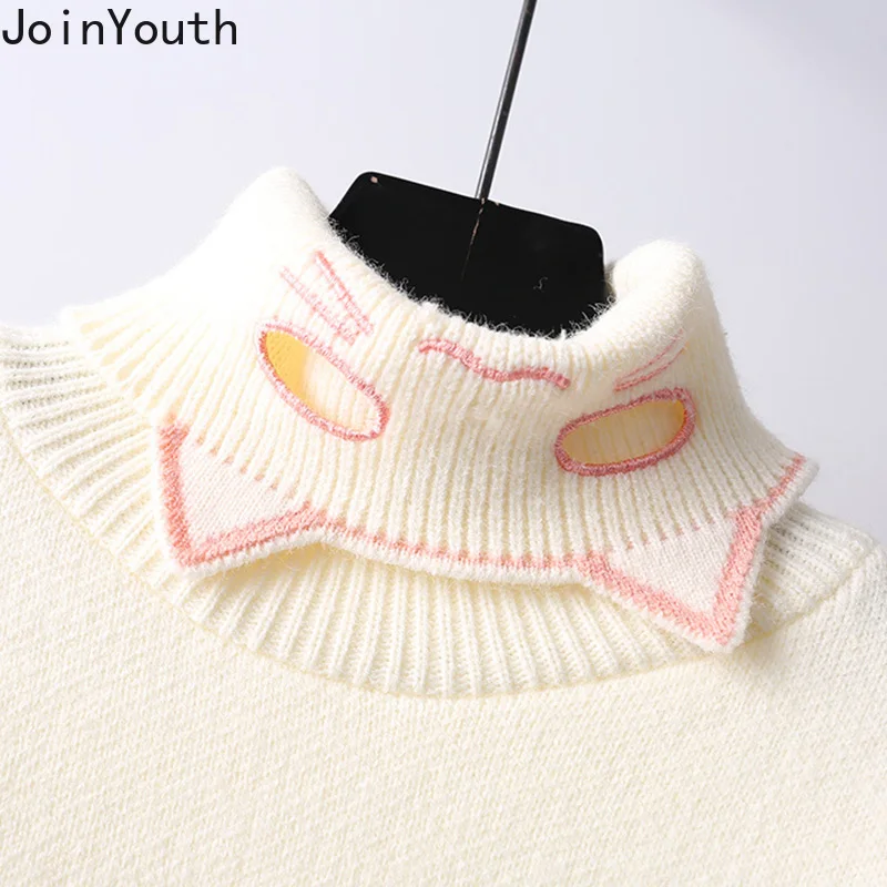 Пуловер женский вязаный с высоким воротником и рукавами-фонариками | Женская