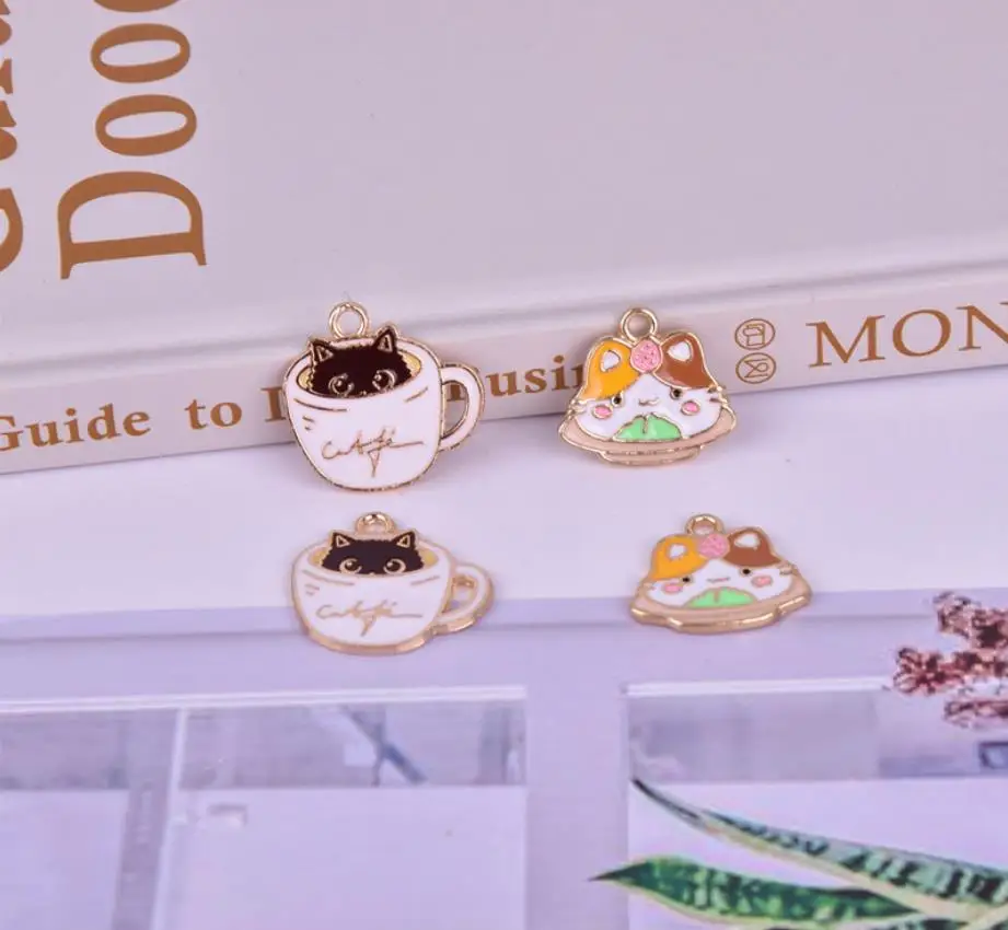 

Teacup Cat Dish Cat Cute Animal Alloy Accessories Pendant Enamel Charm For Jewelry Making DIY Earring Necklace Bracelet
