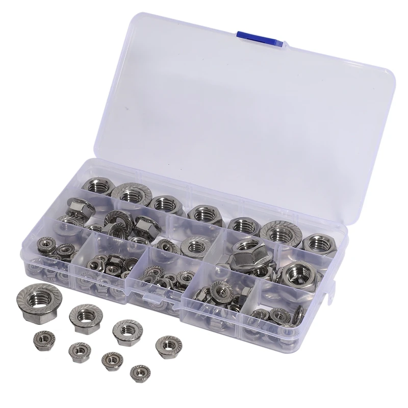 

80Pcs Hexagon Flange Nuts Assortment Kit 304 Stainless Steel 6 -32 8 -32 10 -24 10 -32 1/4 Inch-20 5/16 Inch-18