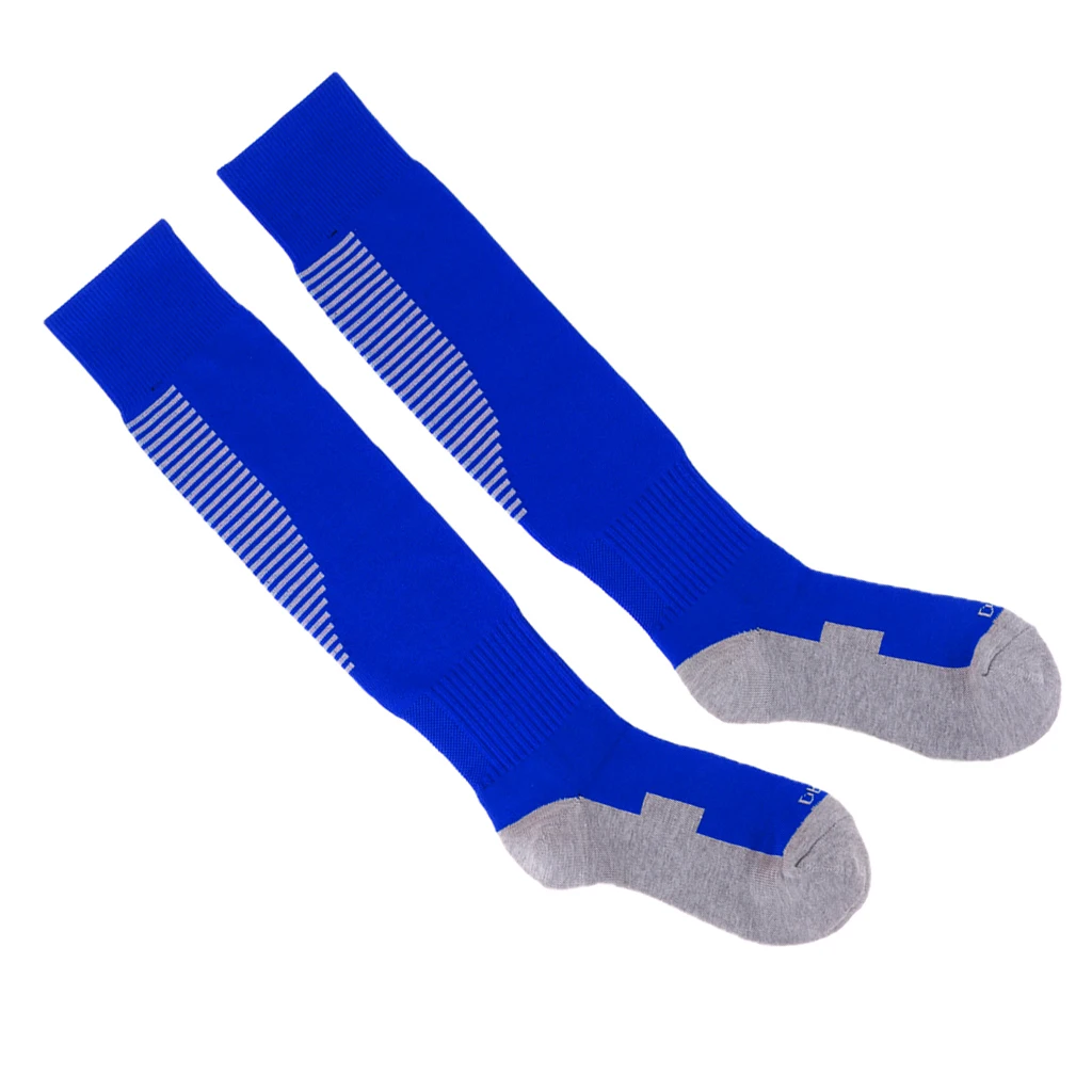 Blue with White 60x Футбольные спортивные гольфы, удлиненные чулки, спортивные носки с длинным рукавом, мужские впитывающие пот чулки - Цвет: Blue with White 60x