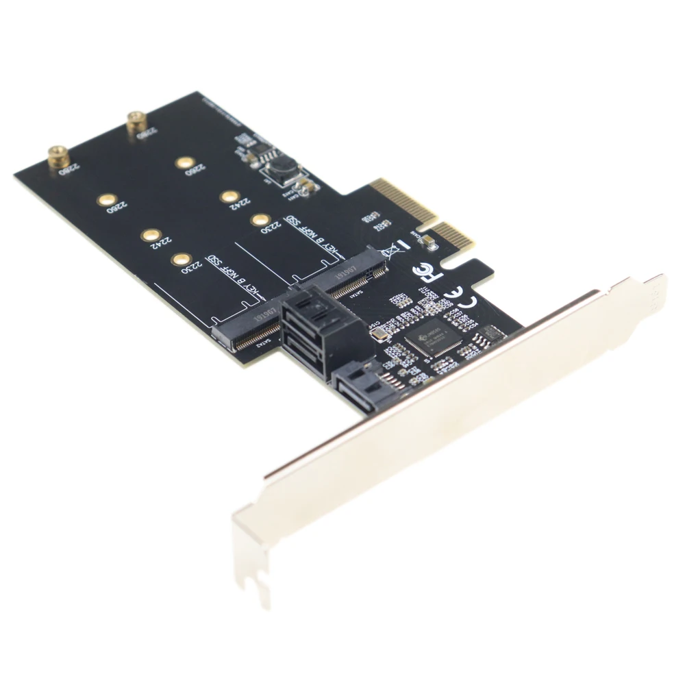 Zeadow PCI E 2. 0 X4 До 2x M.2 NGFF SATA на основе B Key SSD Plus 3x III порты 6 Гбит/с Адаптерная карта для 3