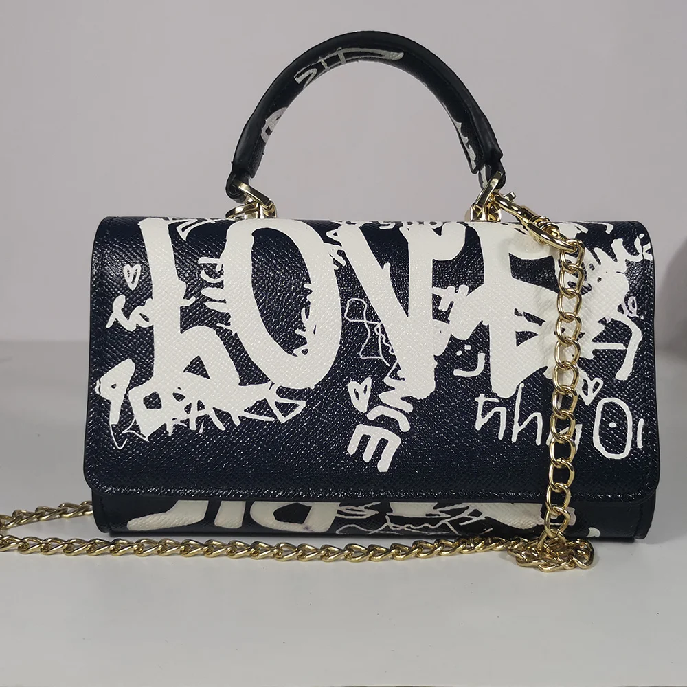 Квадратная сумка в Корейском стиле с граффити черно белая мессенджер квадратная