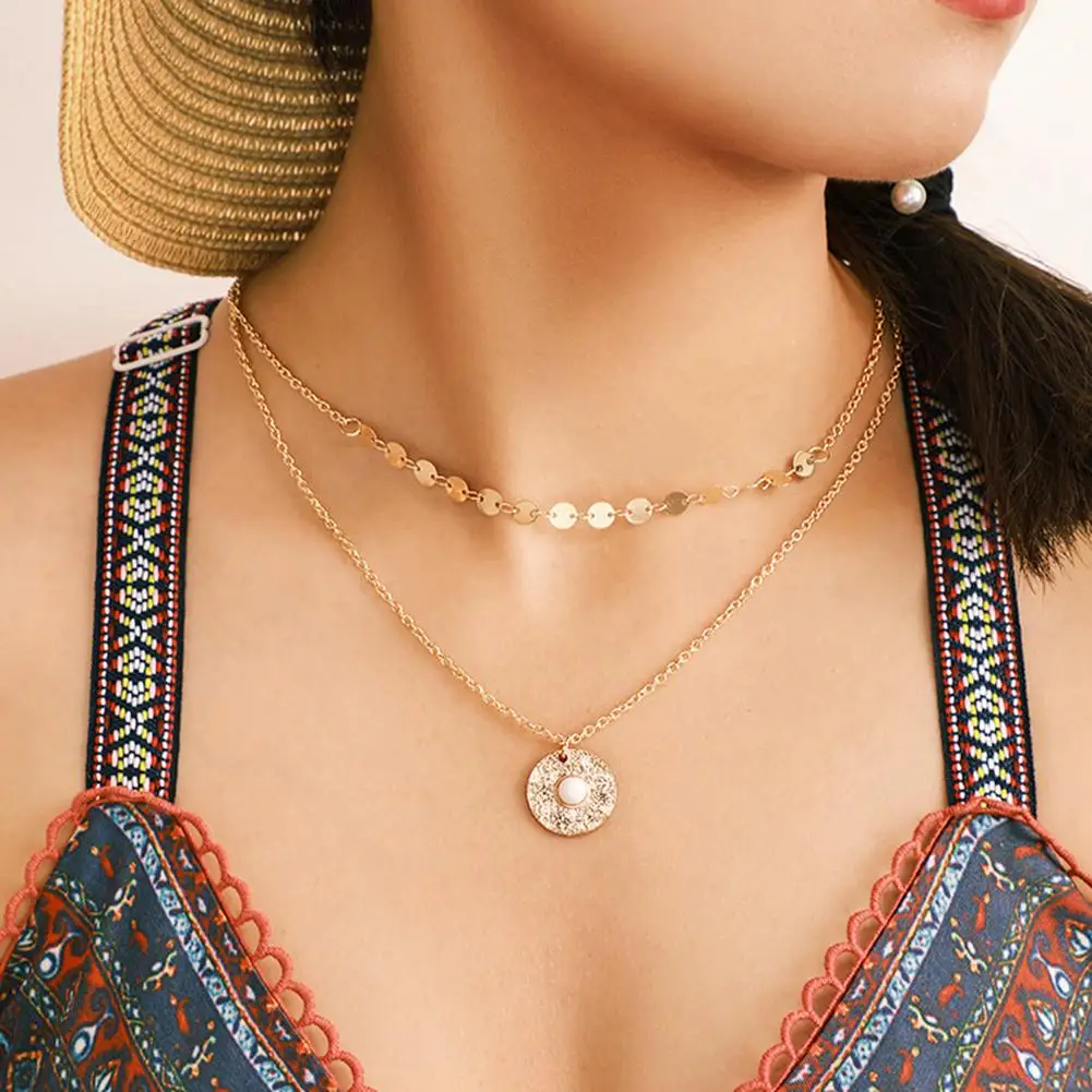 Женское Двухслойное колье-чокер с блестками ожерелье круглой подвеской подарок