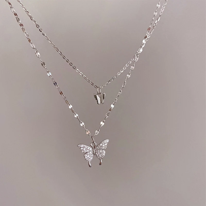 

Новое блестящее ожерелье с бабочкой, женское изысканное Двухслойное ожерелье с цепочкой до ключиц, ювелирные изделия для женщин в подарок