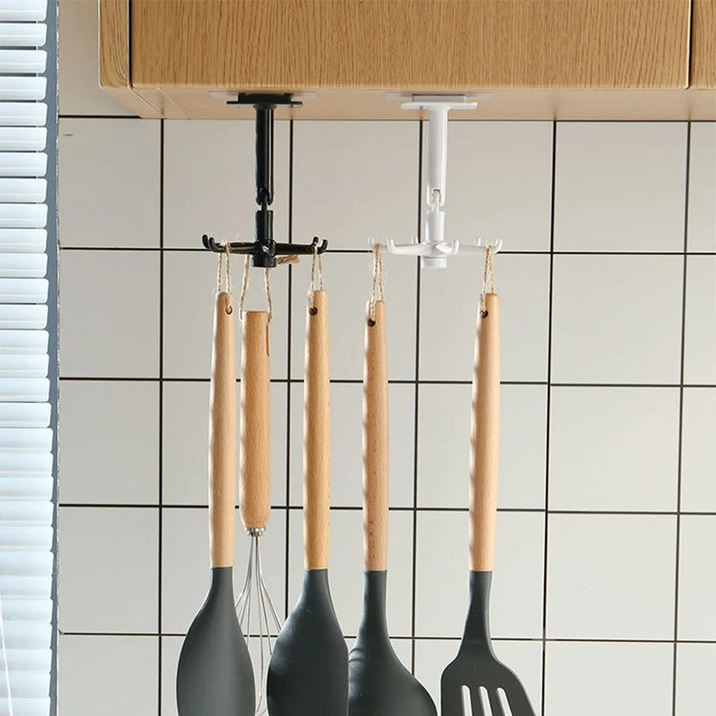 

4/6-claw Rotatable Hook Punch-free Universal Hanger Hanging Gadgets Storage Accessory for Bath Wall Kitchen In Stock