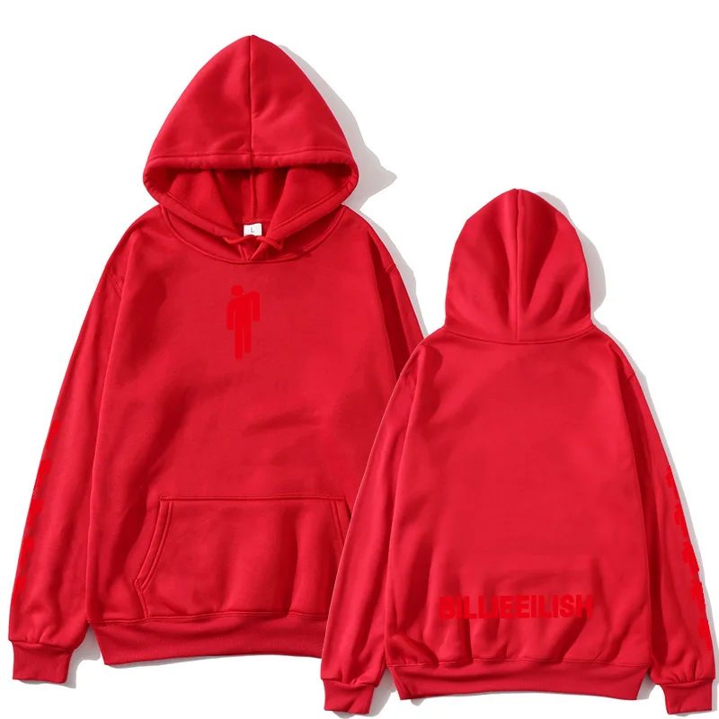 red Новая популярная толстовка с капюшоном Billie Eilish Mannen Zwarte Katoenen, толстовка с капюшоном Paar Billie Eilish, теплая толстовка с капюшоном для дома/manne - Цвет: red