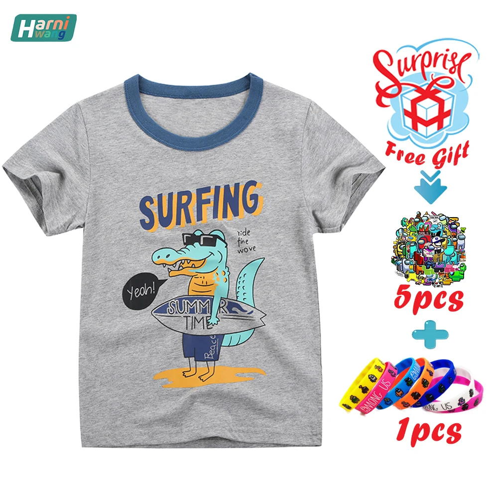 

Free Gift Summer Fashion New Style Cotton Boy T-Shirt 2-8 Years Old Girl Animal Print Top Short Sleeve Size 2T-7T Wholesale