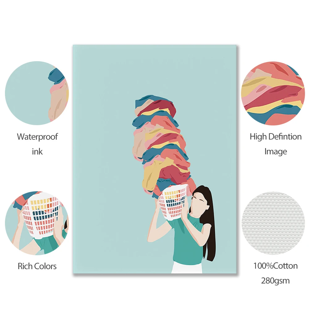 Стирка Смешные пастельные цвета настенная Картина на холсте в скандинавском