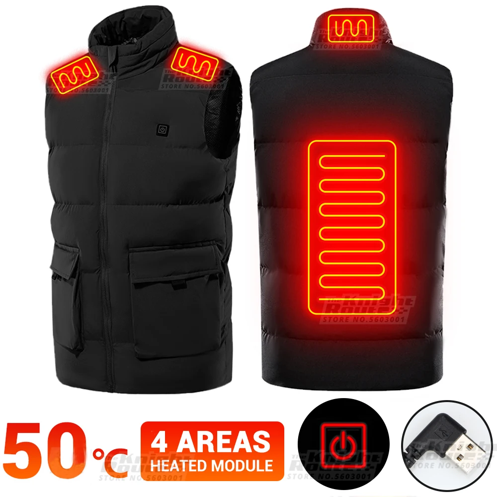 

4 Areas Hetaed Vest Men's Warm Waistcoat Women's USB Self Heating Vest Winter Camping Windproof Hiking Hunting Fishing Clothes