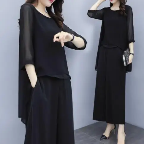 Женский шифоновый комплект из двух предметов элегантный костюм большого размера
