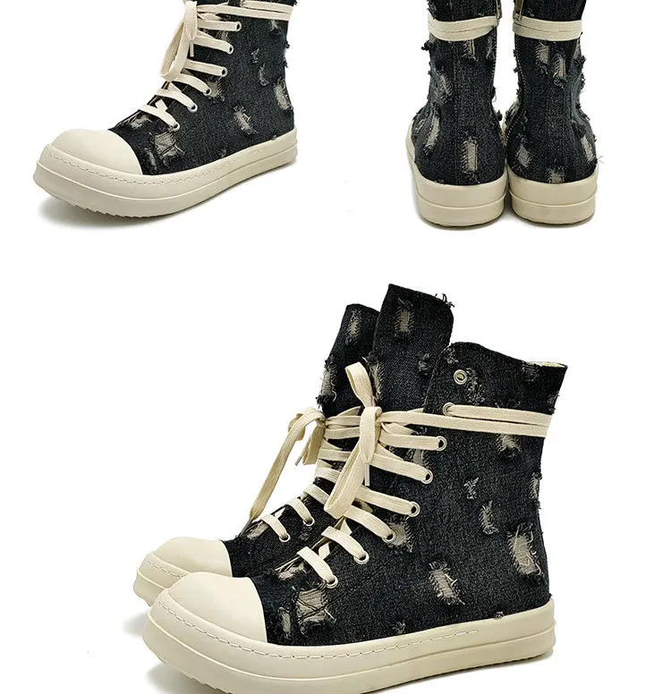 

New Fashion Casual Women's Canvas Shoes Street Style Platform High Top Men's Cowboy Boots Spring Autumn Handmade Unisex Shoes