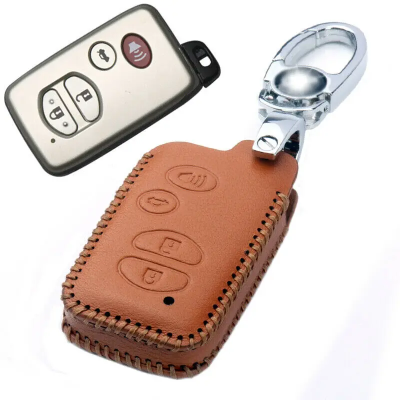 

Handmade Leather Car Key Fob Case Cover Bag Holder Shell For Toyota Camry Virgin Avalon Venza Land Cruiser Prado Prius Crown XV