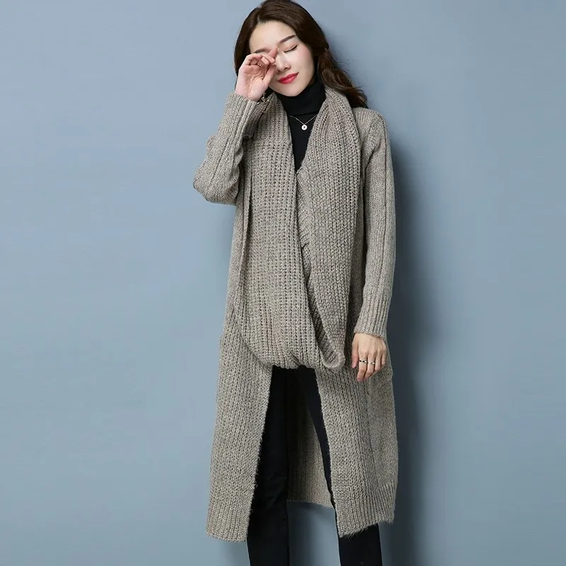 Новинка кардиган с воротником-шарфом женская накидка длинным рукавом пальто