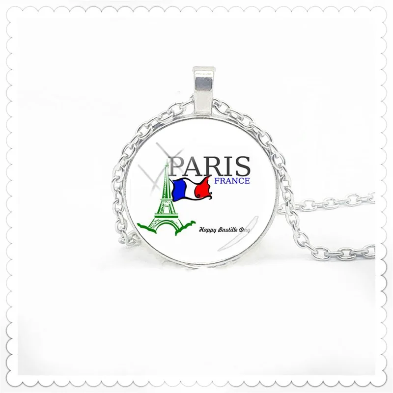 

French National Day Banquet Picture Necklace Glass Convex Round 25mm Fashion Men and Women Fashion Necklace