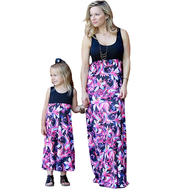 

Family Look Mom and Daughter Dress Family Matching Clothes Floral Printed Long Dress For Mother Daughter Mommy and Me Clothes