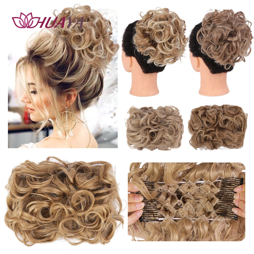 

HUAYA Curly Synthetic Hair Pieces Chignon Updo Cover Hairpiece Extension Hair Bun Hair Accessories With 2 Plastic Comb Clip In