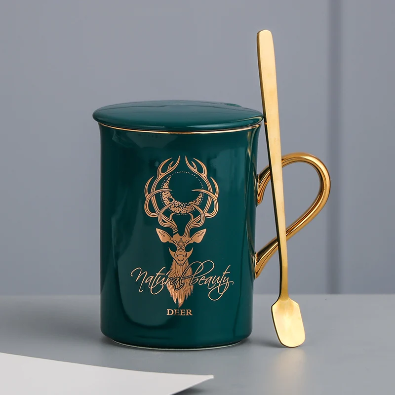 

Coffee Ceramic Mug Creative Large Print Porcelain Stirring Couple Nordic Style Mug Personalized Travel Novelty Luxury Cup KK60MK