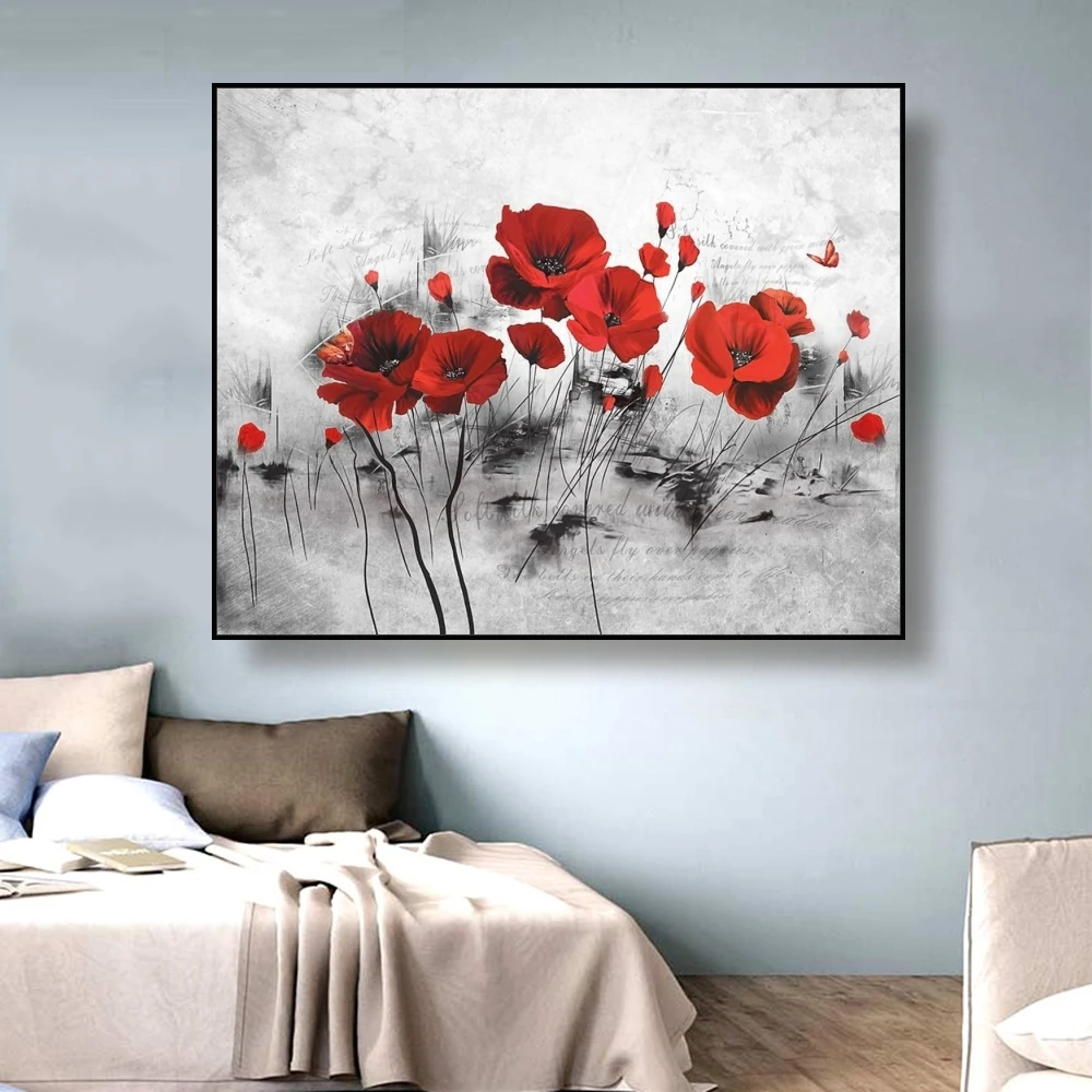 

Laeacco Modern Canvas Painting Red Flowers Wall Art Prints Picture Murals Poster Home For Living Room Decoration Home Decor