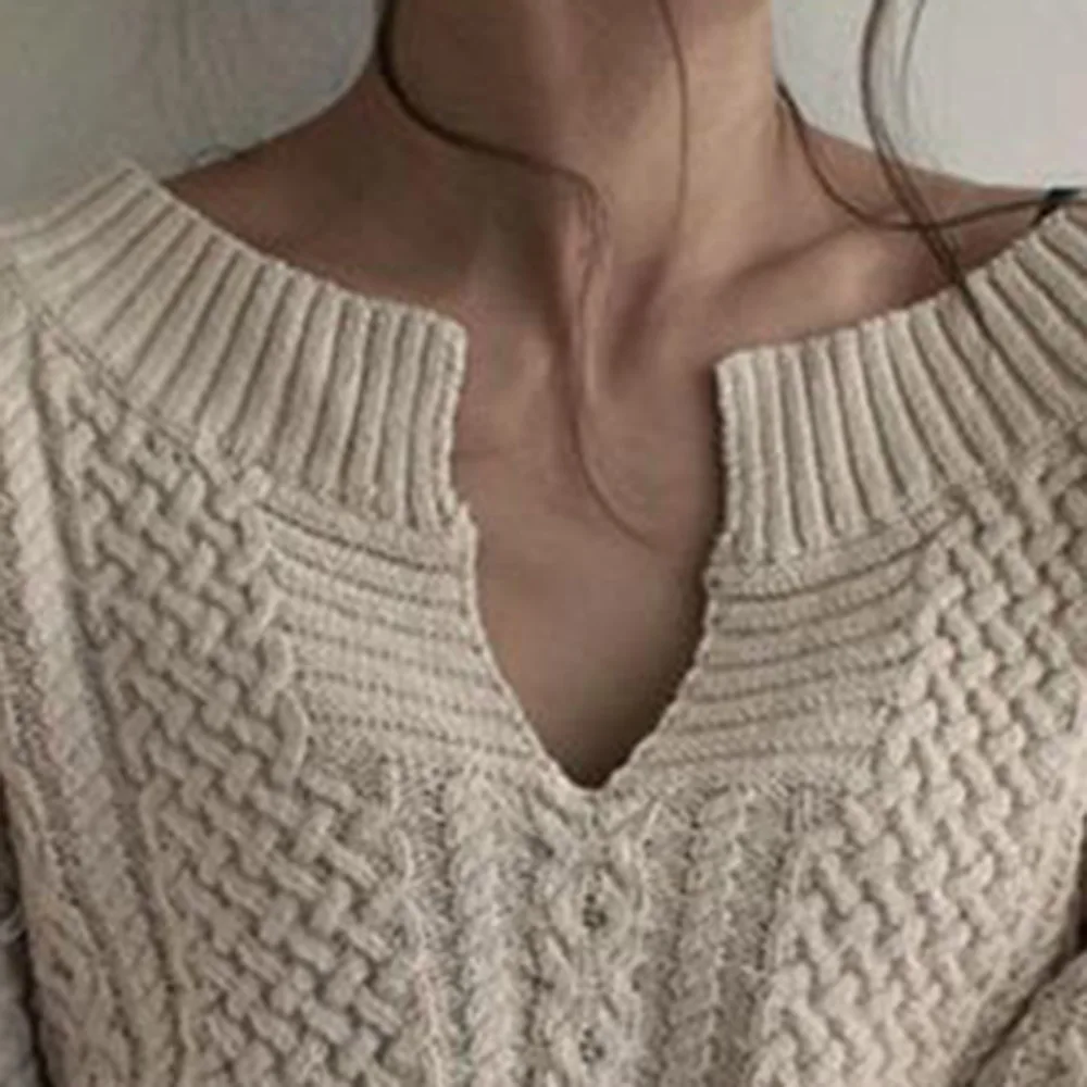 Women Winter Knitted Sweater Female Autumn V Neck Sexy Casual Loose Solid Color Pullovers Knitwear OL Tops Jumper pull femme | Женская