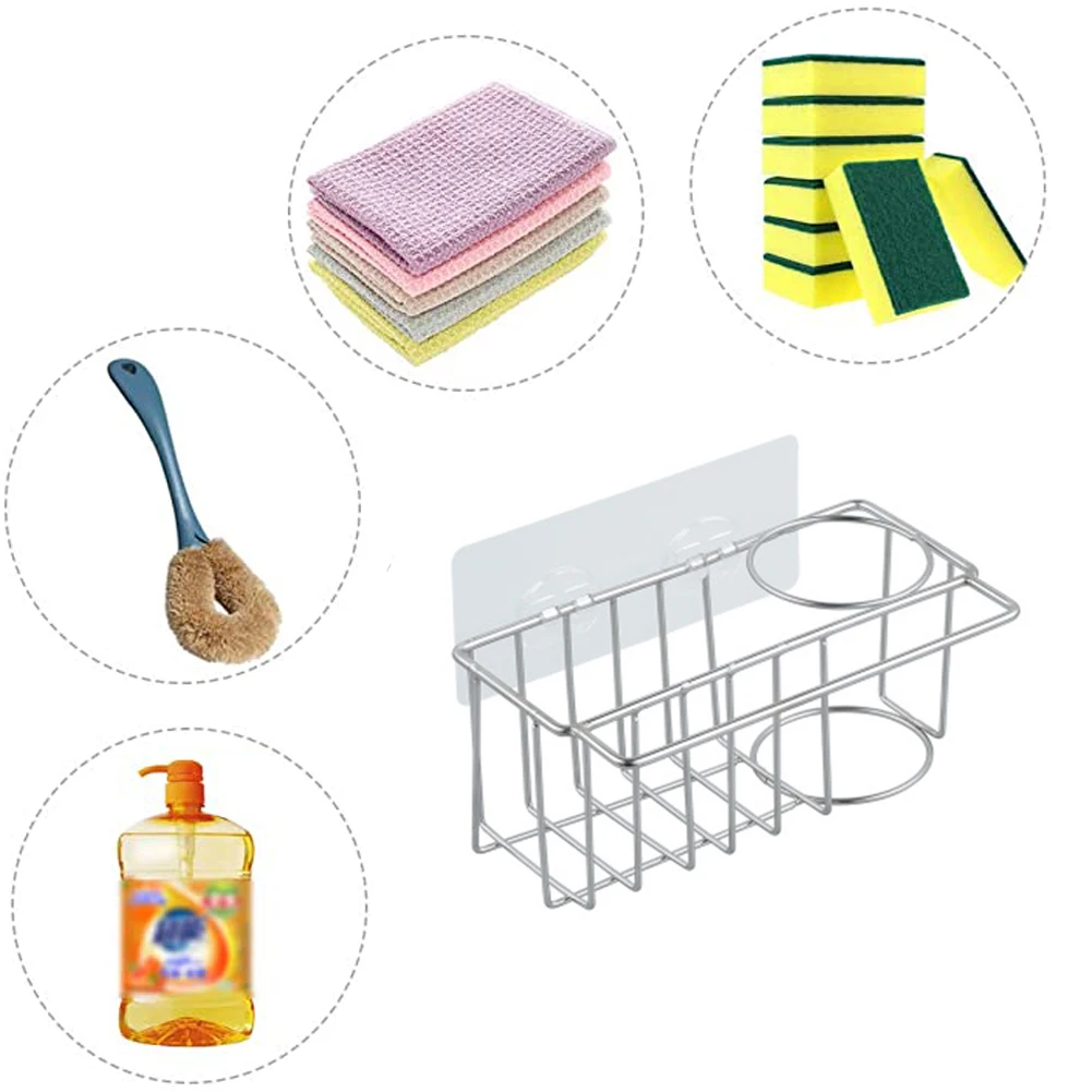 

Hanging Storage Kitchen Sink Organizer Sponge Holder Adhesive Sink Caddy Stainless Steel Dish Soap Holder Rack For Draining