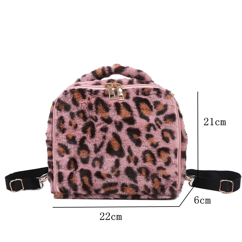 

Leopard Fashion Plush Backpack Small Bag for Women 2021 Winter New Bookbag Large Capacity Faux Fur Winter Travel Mini Backpacks