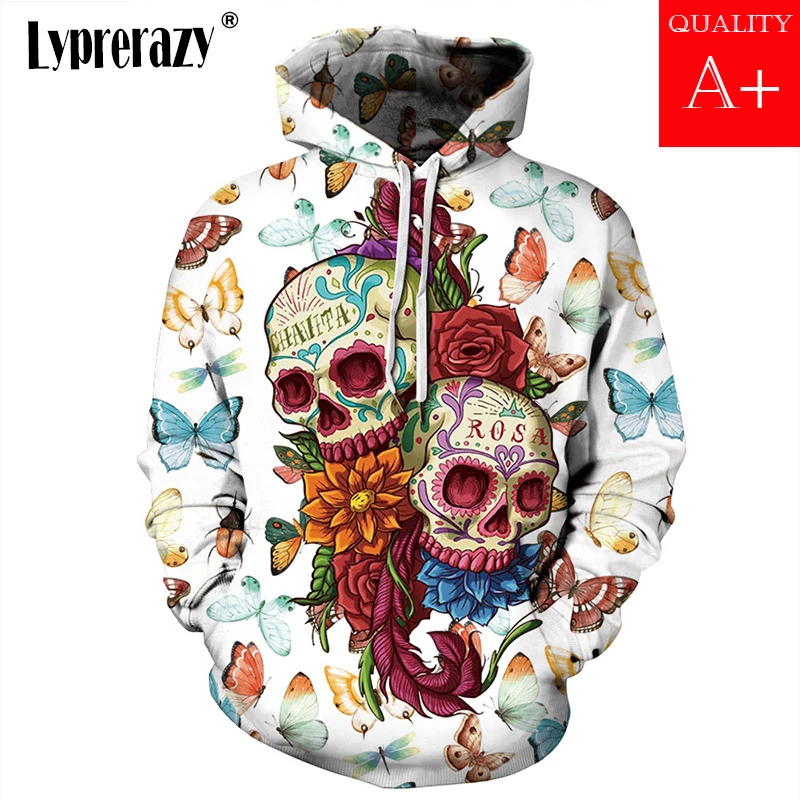Толстовка Lyprerazy с розами и черепом 3d пуловеры в стиле хип хоп для мужчин женщин