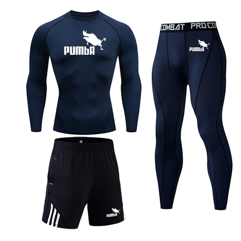 

New Top Quality MMA 3 Pieces/Set Men's Sportswear Gym Fitness Compression Sports Clothes Running Jogging Workout Tights S-4XL