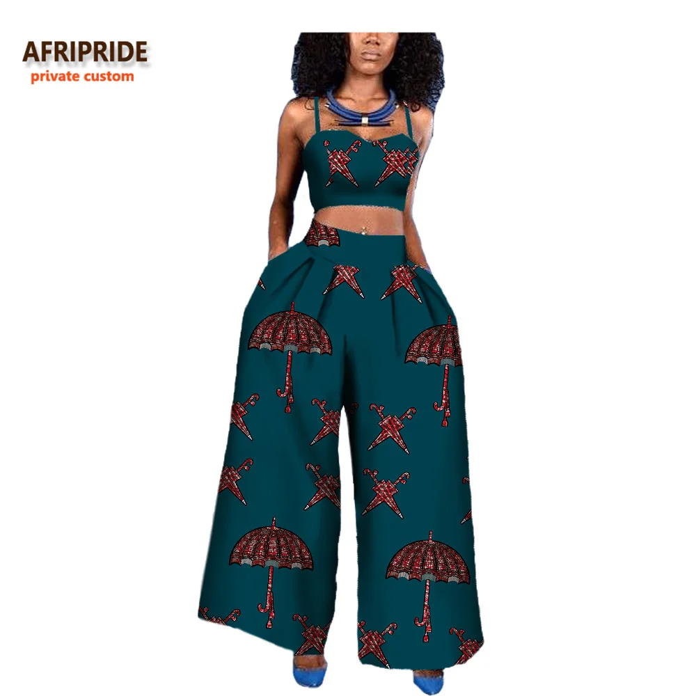 18 женщин 2 шт костюм Африканский стиль AFRIPRIDE Частный заказ без рукавов Холтер короткий топ+ лодыжки-длина широкие брюки костюм A722646 - Цвет: 521