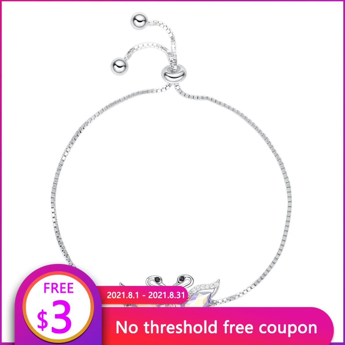 

Браслет женский из серебра 2021 пробы с цветным кристаллом Авроры