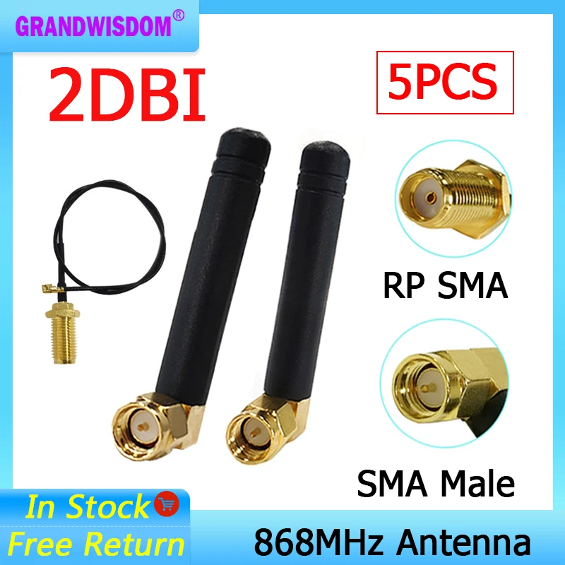 

5pcs 868MHz 915MHz Antenna LORA 2dbi SMA Male Connector GSM 915 868 MHz antena antenne waterproof 21cm RP-SMA/u.FL Pigtail Cable