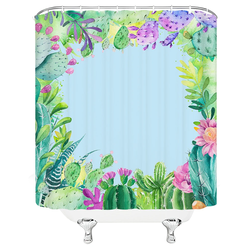 Акварельные кактус Цветочные занавески для душа растения зеленый синий Декор