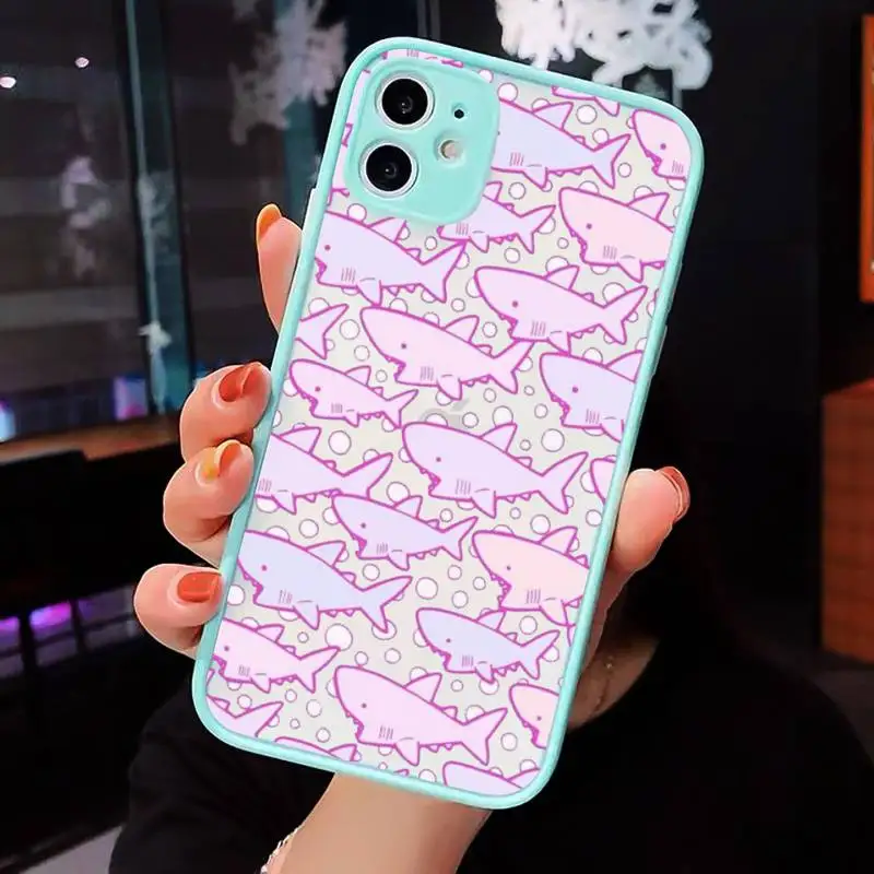 

shark animal cute cartoon Pink blue Phone Case matte transparent For iphone 7 8 11 12 plus mini x xs xr pro max cover