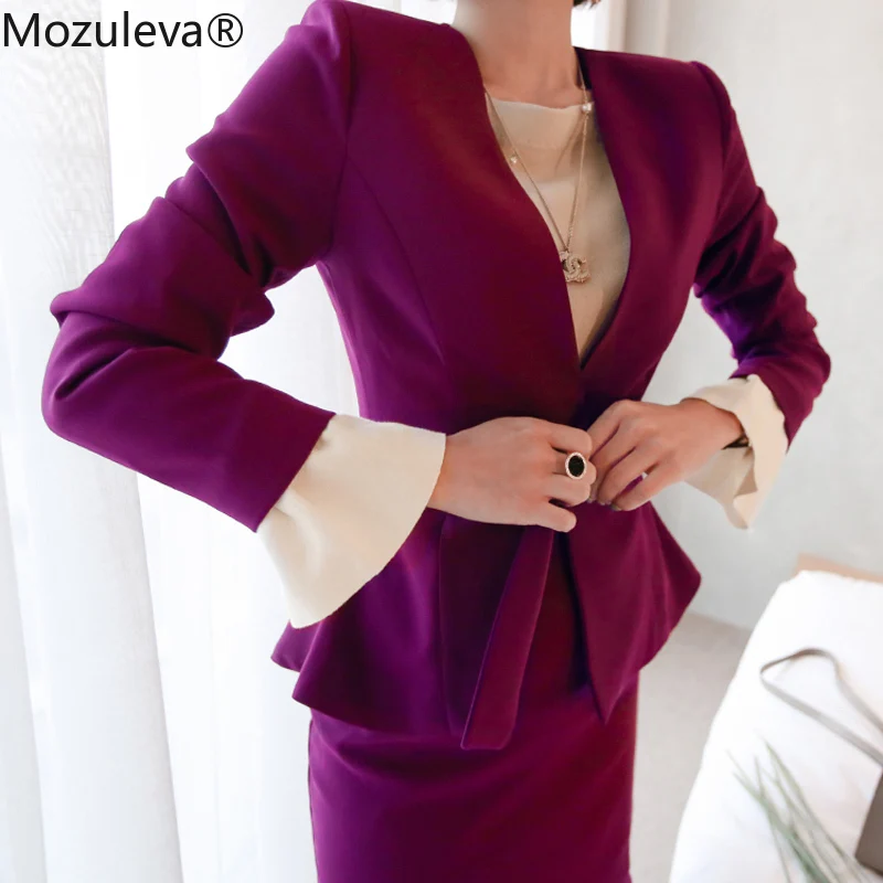Mozuleva элегантная фиолетовая Женская юбка на одной пуговице костюм с оборками