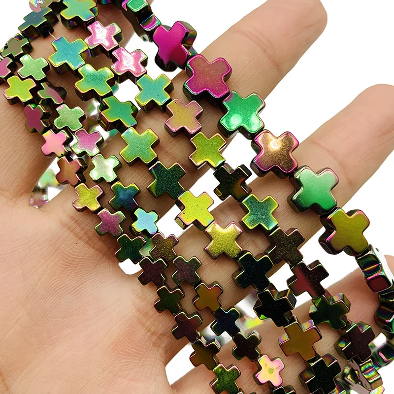 

New Green Cross Hematite Natural Stone Charm Loose Beads For Jewelry Accessories Making DIY Bracelet Pendants Wholesale 6/8/10mm