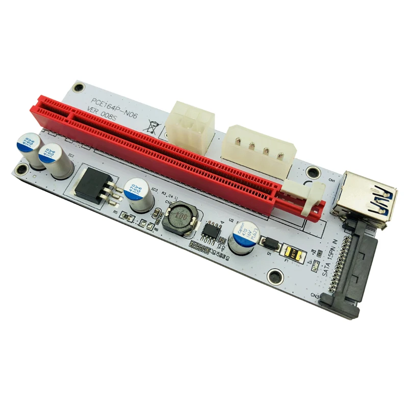 

6pcs VER008S 60cm PCI-E Riser Card 008S PCIe 1x to 16x with 4pin 6pin Sata Power Supply + USB 3.0 Cable For Bitcoin Miner Mining