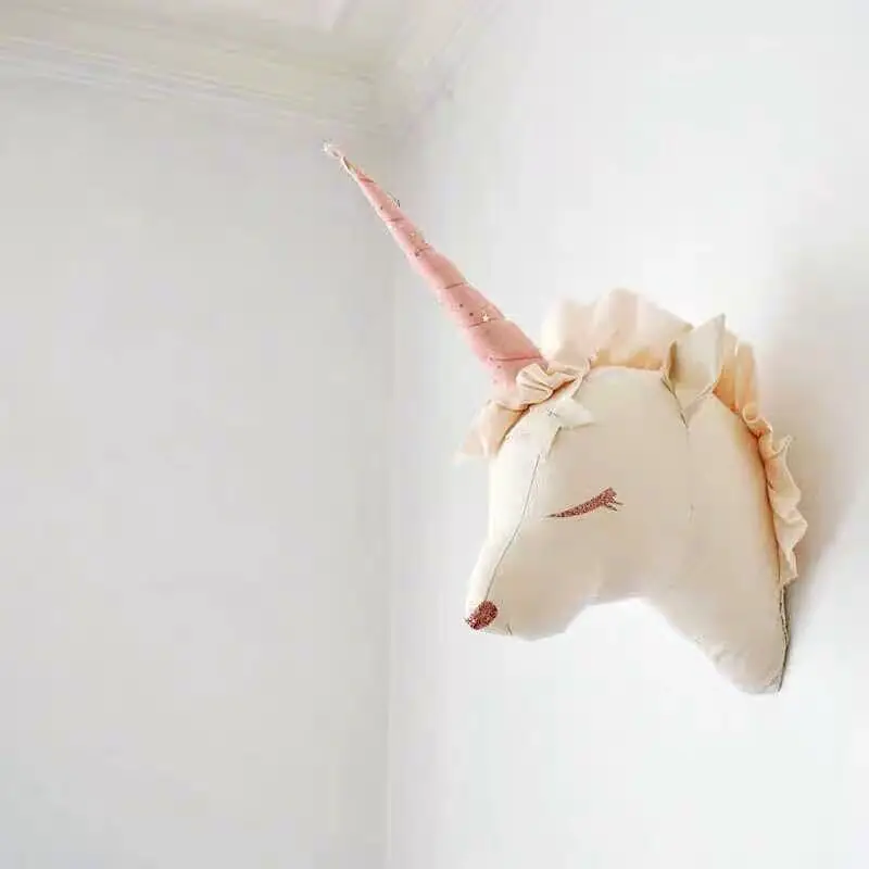 white Украшение для детской комнаты, 3D голова животных, слон, единорог, Настенный декор для детской комнаты, украшение для детской комнаты, мягкая установка - Цвет: white