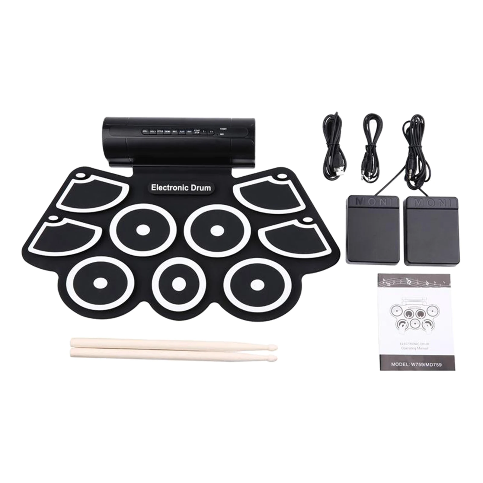 

Electronic Roll Up Drum Set 9 Pads MIDI Drum Kit 2 Speakers w/ Foot Pedals
