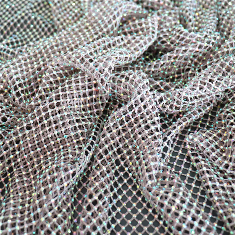 1Meter Crystal Rhinestone Fabric Nude Mesh Net White AB Stretch lattice Hollow Tulle Tissue Masquerade Diamond Strass Glass - купить по
