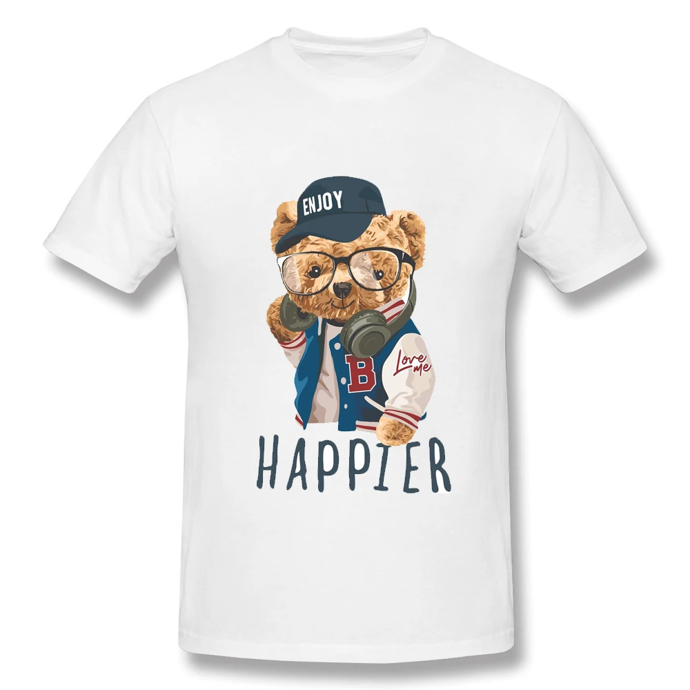 

CLOOCL Funny 100% White Cotton T-Shirt Fashion Happy Bear 3D Print Harajuku Casual TShirt Men Hip Hop T-shirts Drop Shipping