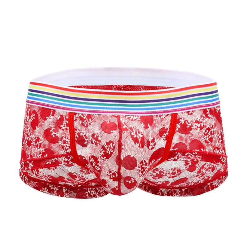 5Pcs Panties High Material Mens Lace Breathable Shorts Rainbow Belt Sexy Underpant Fast-drying Men's Temptation Underpants